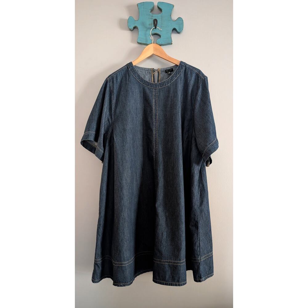 Torrid Denim Short Sleeve Dress Size 3 Blue Stretch Casual Fit & Flare